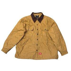 Dickies Barn Jacket Tan Insulated Snap Front Brown Corduroy Collar Men’s Sz L